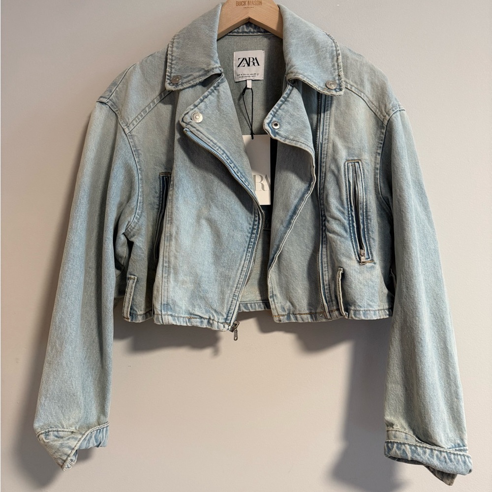 NWT Zara crop denim biker jacket S